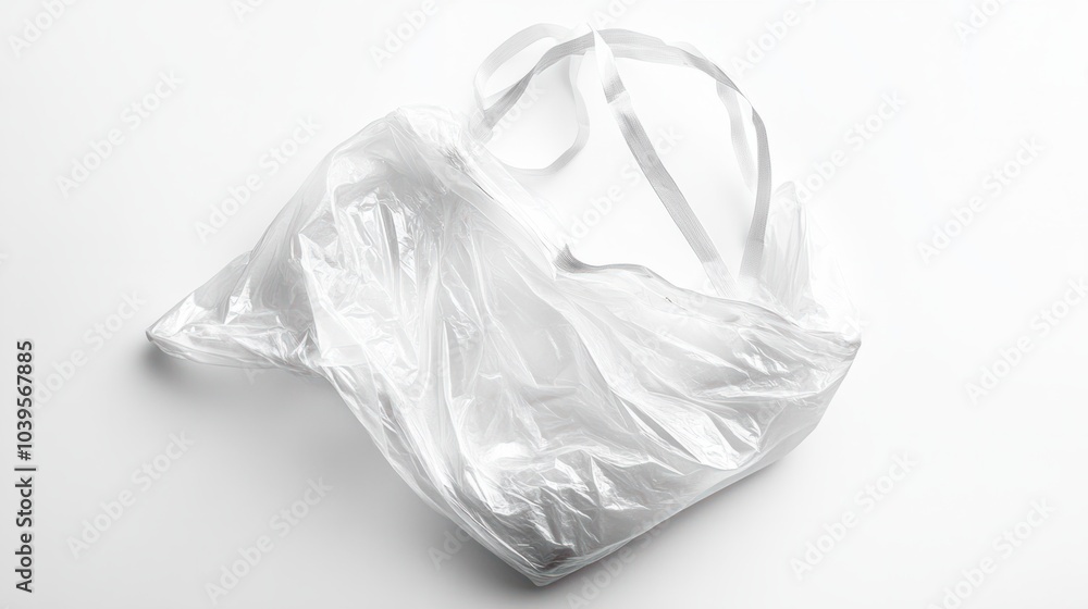Crinkled plastic bag with handles visible, isolated on white background Crinkled plastic bag with handles visible, isolated on white background