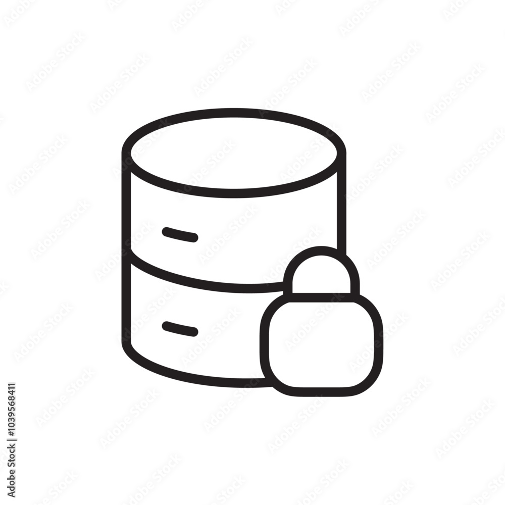 Database locked icon Flat line illustration Database locked icon Flat line illustration