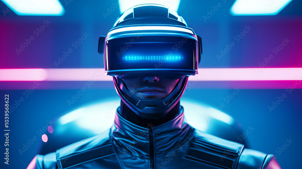 Futuristic Bodyguard in High-Tech Environment Futuristic Bodyguard in High-Tech Environment