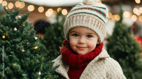 Joyful Child Enjoying Christmas Tree Selection