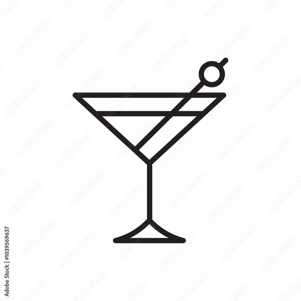 Martini cocktail icon Flat line illustration Martini cocktail icon Flat line illustration