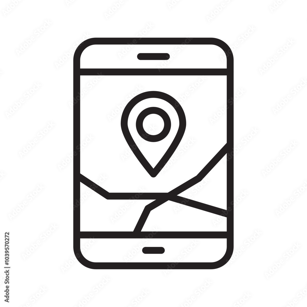Phone map icon Flat line illustration Phone map icon Flat line illustration