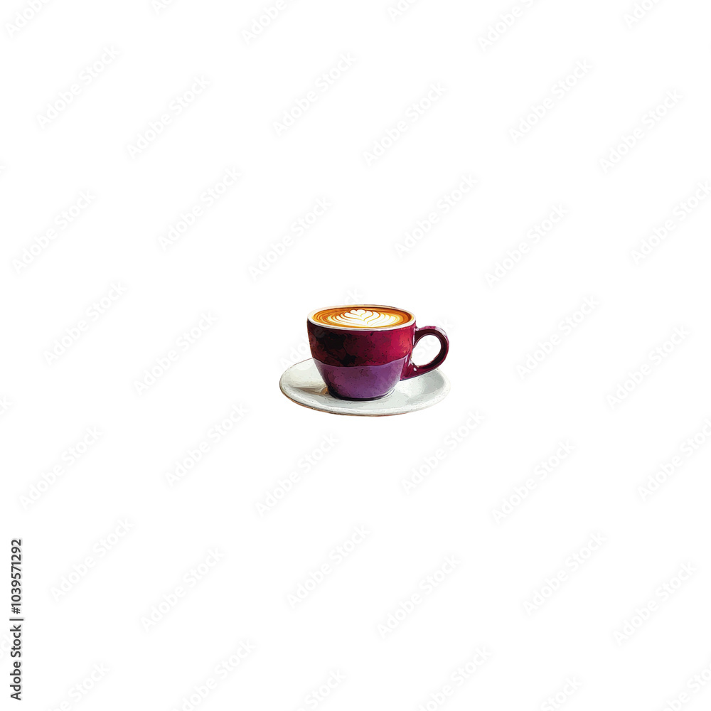A Purple Cup of Coffee with Latte Art A Purple Cup of Coffee with Latte Art