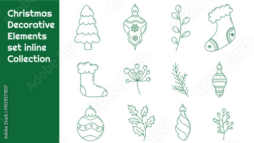 Christmas Decoratives Elements set inline collection