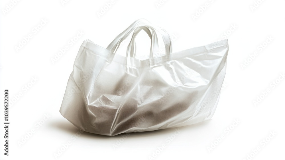 Plastic shopping bag with slight wrinkles, lying flat, isolated on white background Plastic shopping bag with slight wrinkles, lying flat, isolated on white background