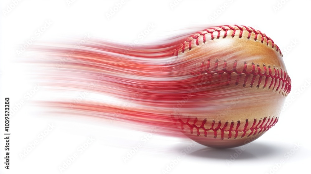 Baseball mid-spin, motion blur showing the red stitching, isolated on white background Baseball mid-spin, motion blur showing the red stitching, isolated on white background