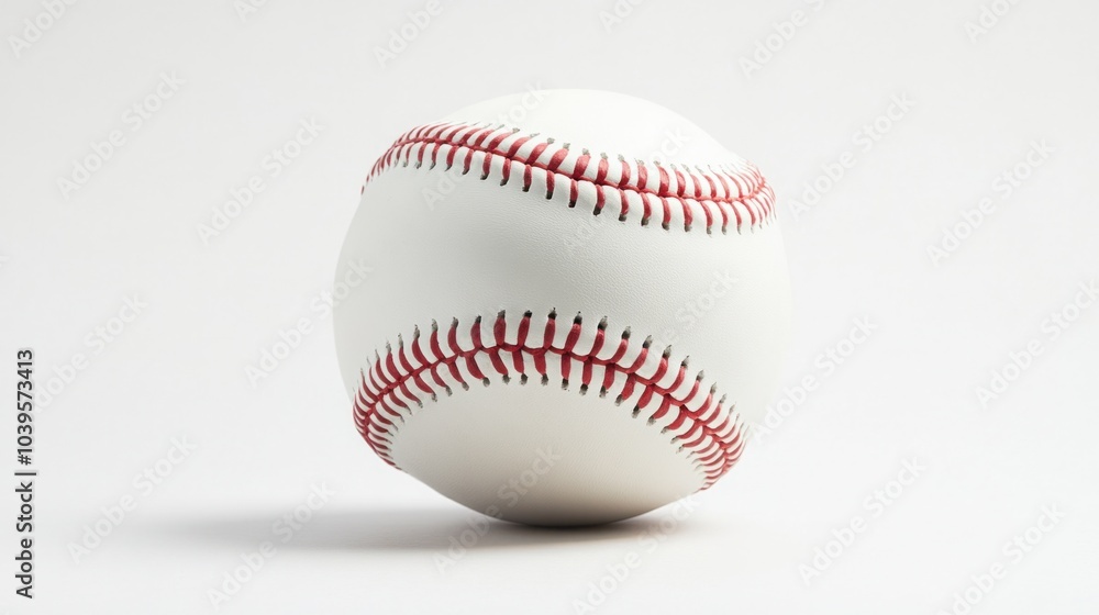 Baseball resting upright, showing the red stitching pattern clearly, isolated on white background Baseball resting upright, showing the red stitching pattern clearly, isolated on white background