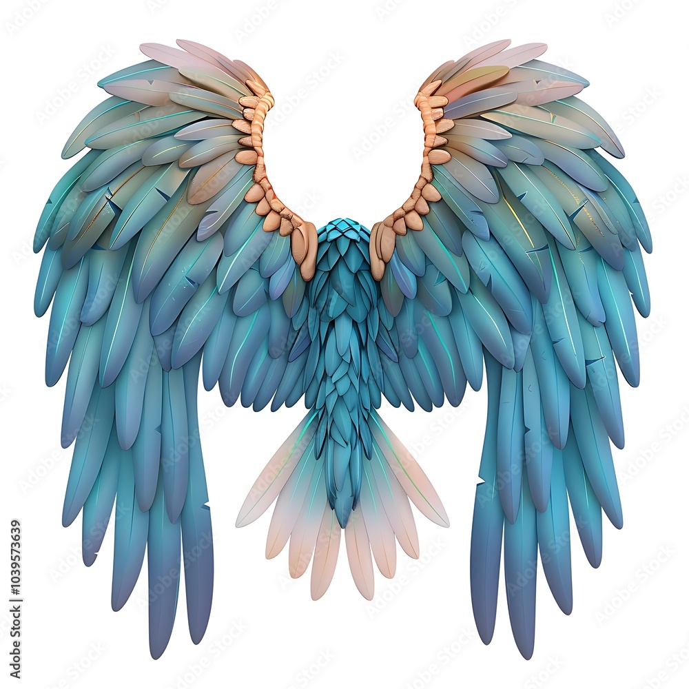 Fototapeta premium 3D wings right and left art style isolated white background, graphic element resource design.