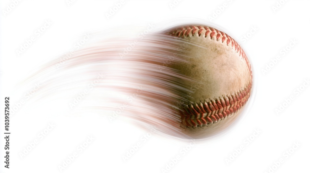 Baseball spinning mid-air, showing motion blur, isolated on white background Baseball spinning mid-air, showing motion blur, isolated on white background