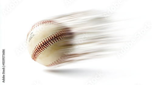 Baseball spinning mid-air, showing motion blur, isolated on white background