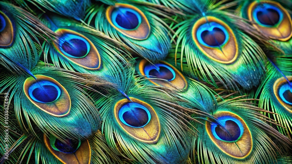 Obraz premium Close-Up of Colorful Peacock Feather Patterns