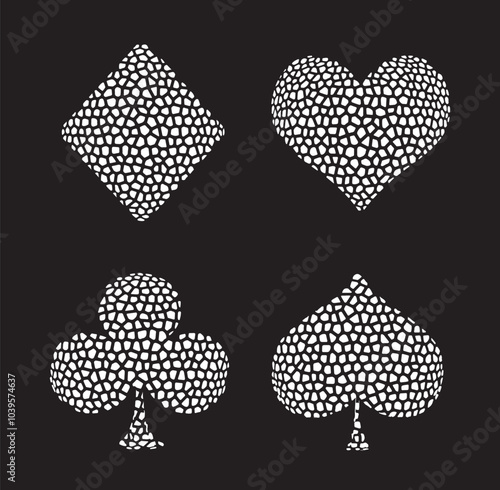 Vector symbols of playing cards on black background.