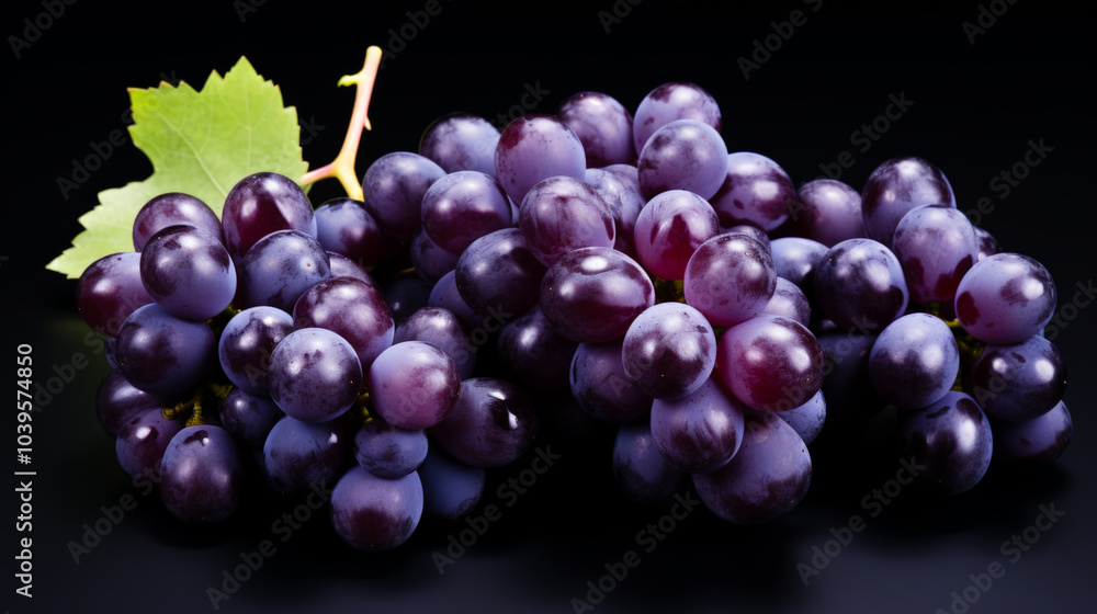 Fototapeta premium Close up of fresh organic farm grown red grape bunch on black background.