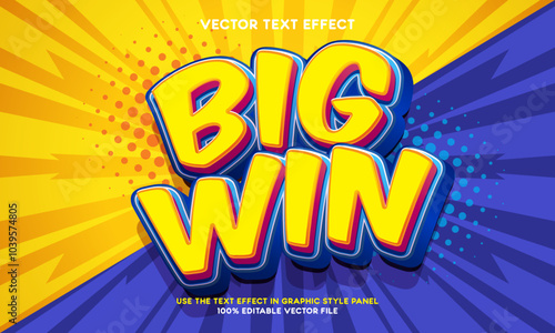 Big win font expression with comic style. 3d banner text effect. Vector illustration