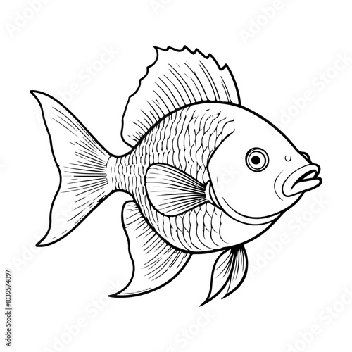 Fish line Art Drawing on an isolated white background