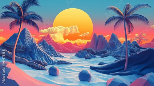 Abstract Landscape with Bright Trees and Soft Clouds, abstract wallpaper, colorful