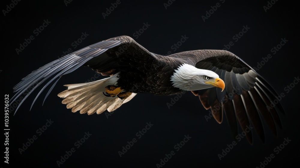 Obraz premium Majestic eagle soaring against a dark background.