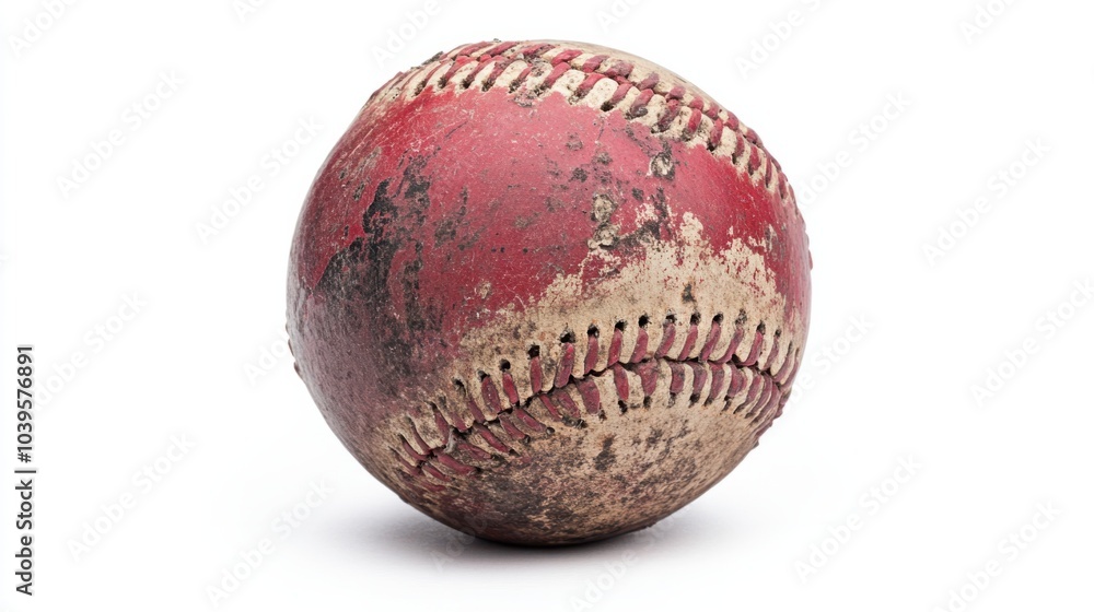 Scuffed and dirty baseball, showing character from play, isolated on white background Scuffed and dirty baseball, showing character from play, isolated on white background