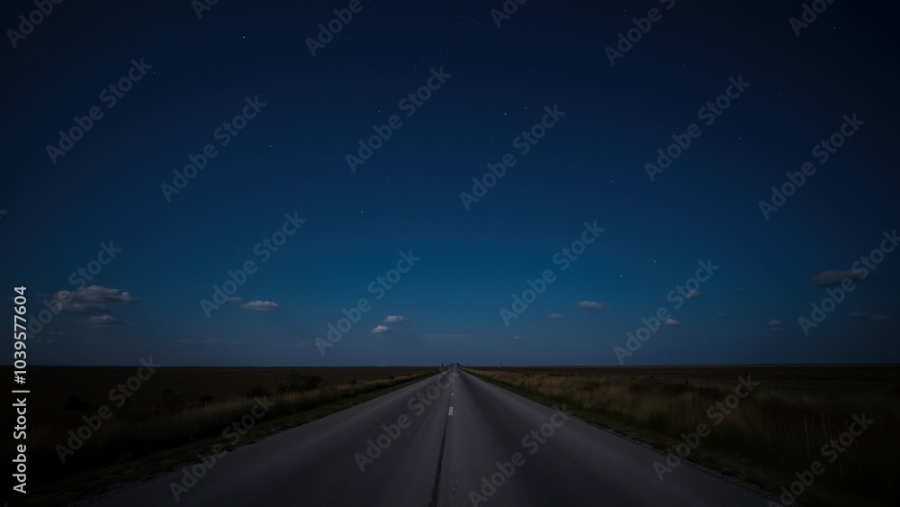 Fototapeta premium Endless Road Leading to Mysterious Horizons Under Starry Night Skies
