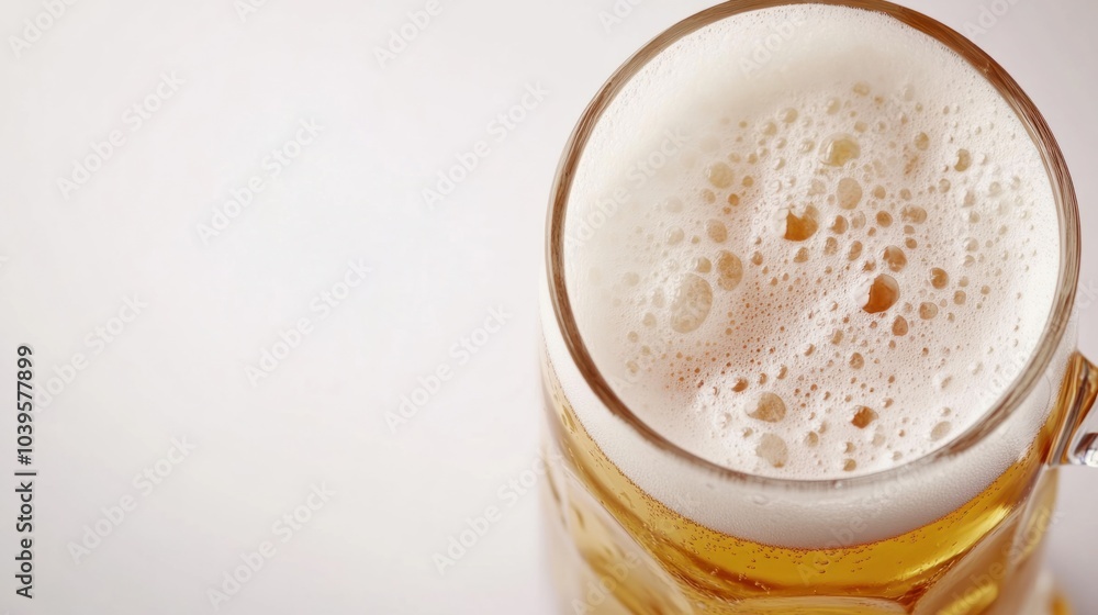 Beer stein filled with cold, frothy light beer, isolated on white background Beer stein filled with cold, frothy light beer, isolated on white background