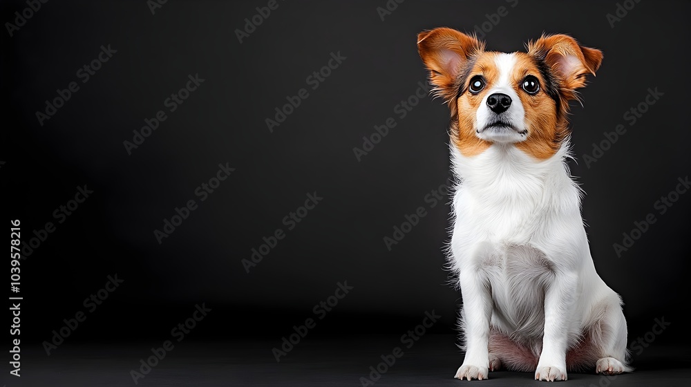Composition of Adorable Dog with Inquisitive Expression on Black Background Composition of Adorable Dog with Inquisitive Expression on Black Background