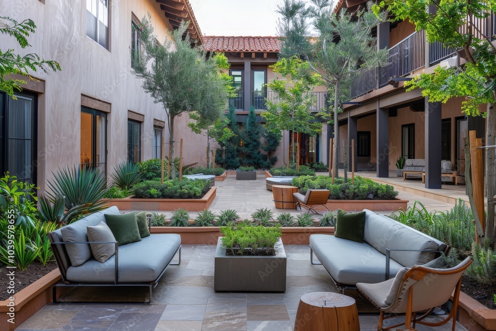 Courtyard Oasis Tranquil Patio with Lush Greenery Courtyard Oasis Tranquil Patio with Lush Greenery