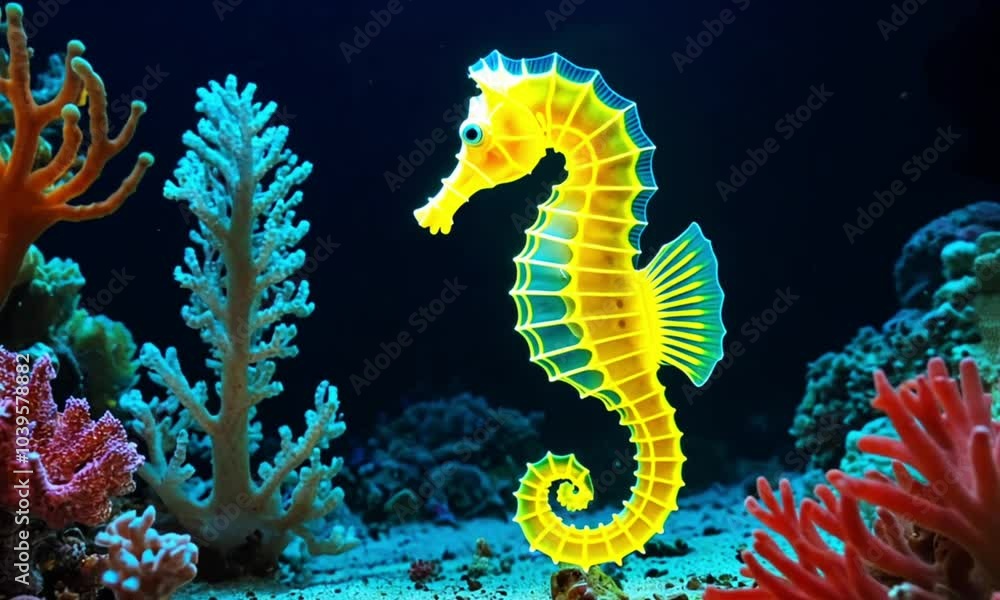 a yellow seahorse is at the bottom of a beautiful sea a yellow seahorse is at the bottom of a beautiful sea