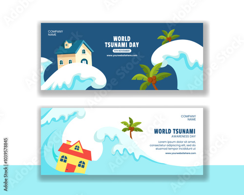World Tsunami Day Flat Cartoon Hand Drawn Social Media Horizontal Banner