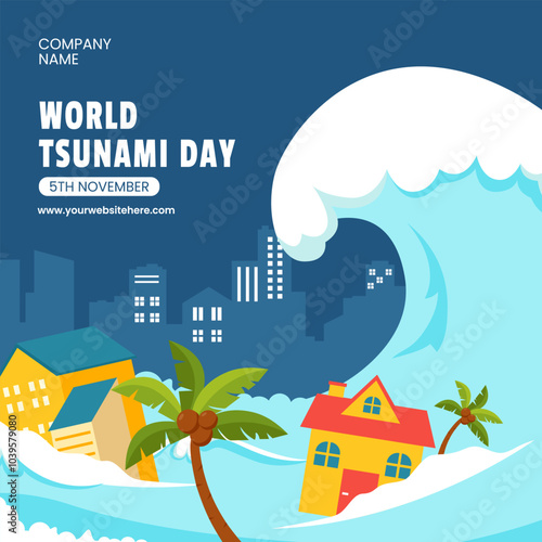 World Tsunami Day Hand Drawn Social Media Background Illustration