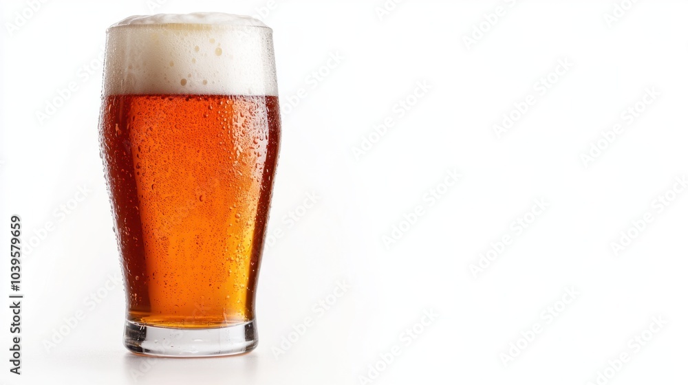 Full pint glass of amber ale with a frothy head, isolated on white background Full pint glass of amber ale with a frothy head, isolated on white background