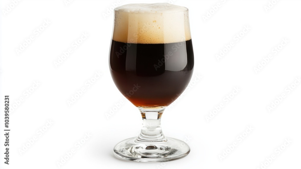 Glass of rich, dark beer with a creamy head, isolated on white background Glass of rich, dark beer with a creamy head, isolated on white background