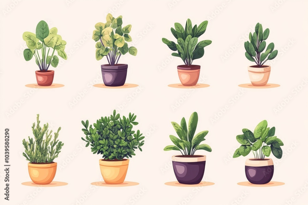 Fototapeta premium Minimalist vector illustration of succulents in terracotta pots neatly arranged perfect for home decor educational materials or small space gardening ideas