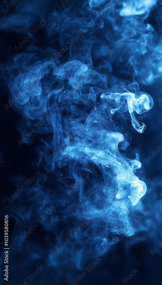 Abstract blue smoke wisps and swirls against a dark background. Abstract blue smoke wisps and swirls against a dark background.