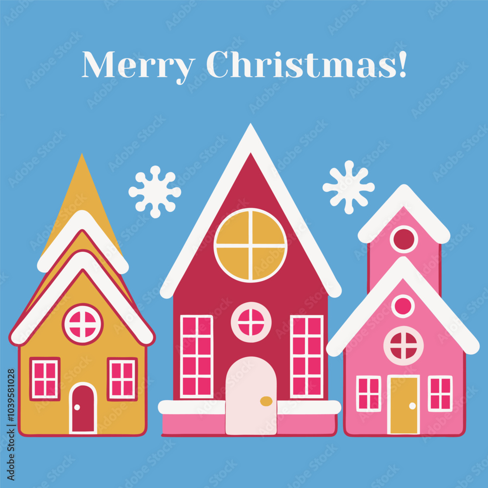 Original vector card of winter houses in a simple style Merry Christmas Original vector card of winter houses in a simple style Merry Christmas