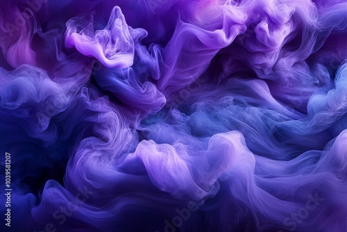 Abstract swirls of purple and blue ink create a dreamy and ethereal background.