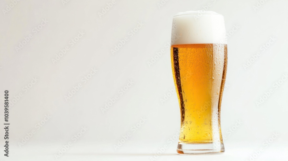 Tall glass of Belgian-style beer with a frothy top and golden color, isolated on white background Tall glass of Belgian-style beer with a frothy top and golden color, isolated on white background