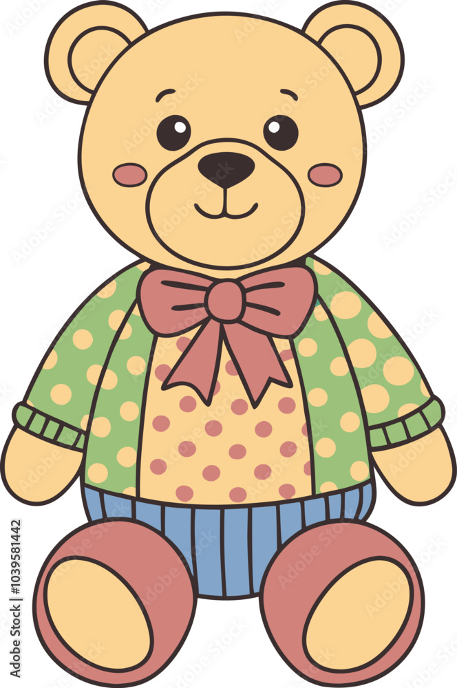 Cute plush bear illustration in colorful polka dot sweater for children's designs Cute plush bear illustration in colorful polka dot sweater for children's designs