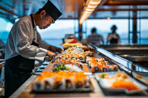 Sushi Chef Preparing a Delicious Meal on a Cruise Ship
