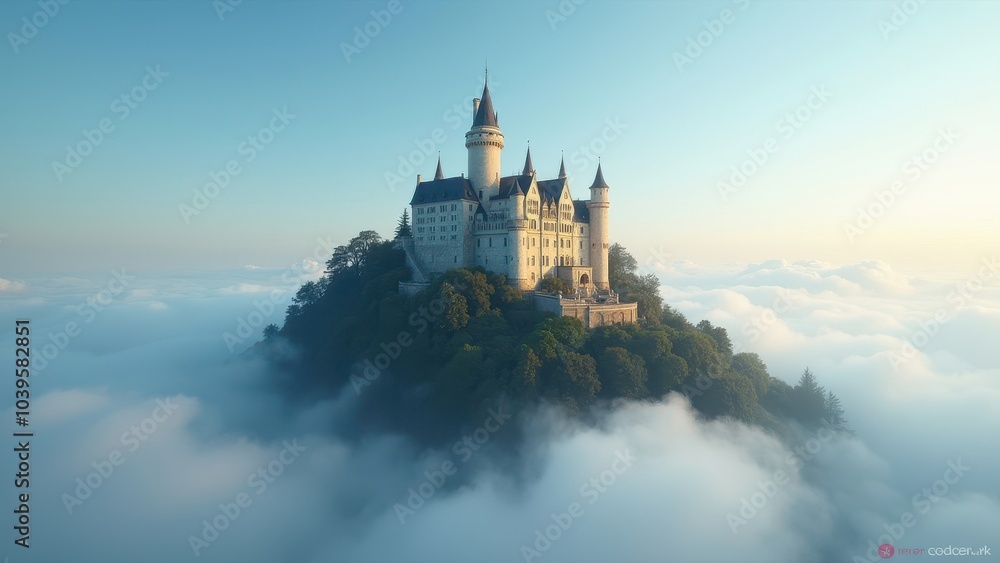 Enchanted Castle Perched Above the Clouds at Sunrise Enchanted Castle Perched Above the Clouds at Sunrise