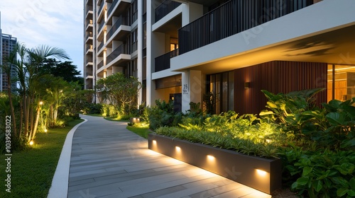 Serene Evening at Modern Condo Complex 