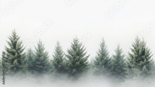 A forest of trees with a foggy sky in the background