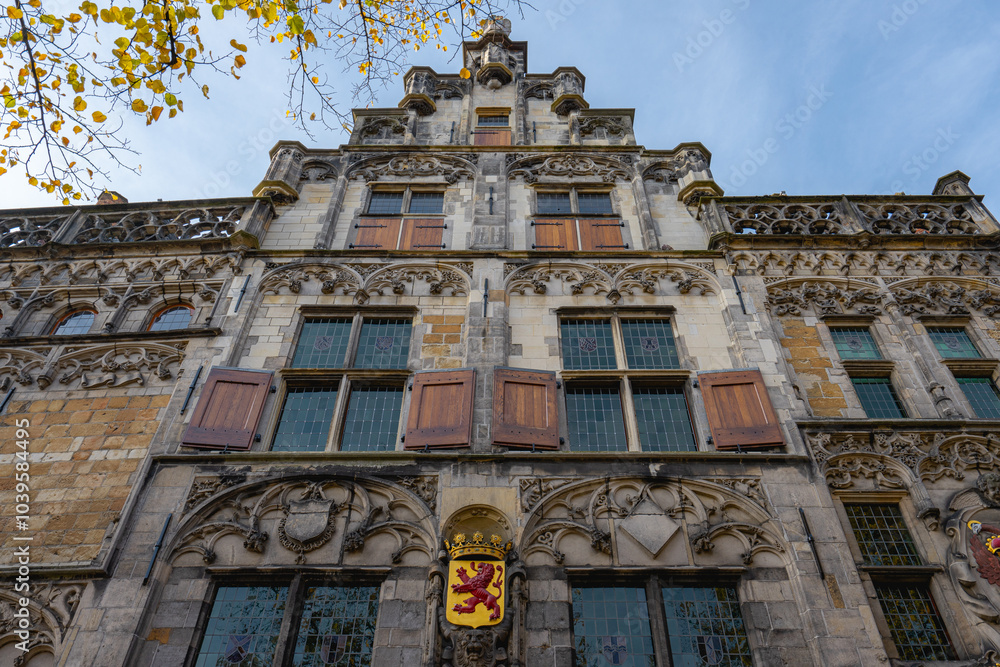Fototapeta premium Delft, The Netherlands October 15, 2024. Close up from an old historic building in the center of Delft.