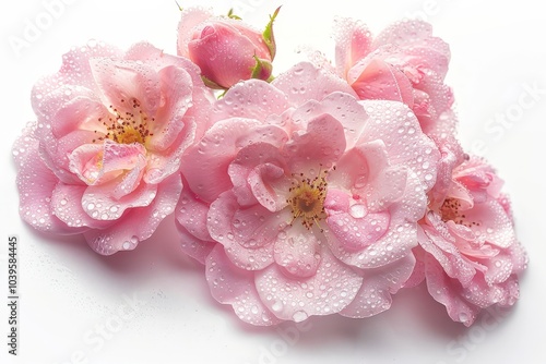 Pink Roses with Dew Drops Isolated On White Background