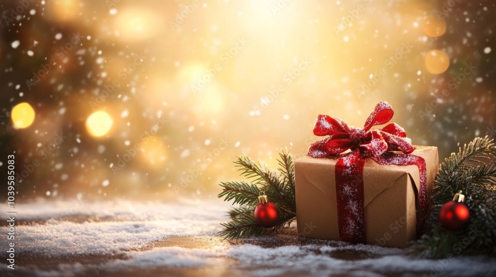 Festive Rustic Gift Box with Bright Background Festive Rustic Gift Box with Bright Background