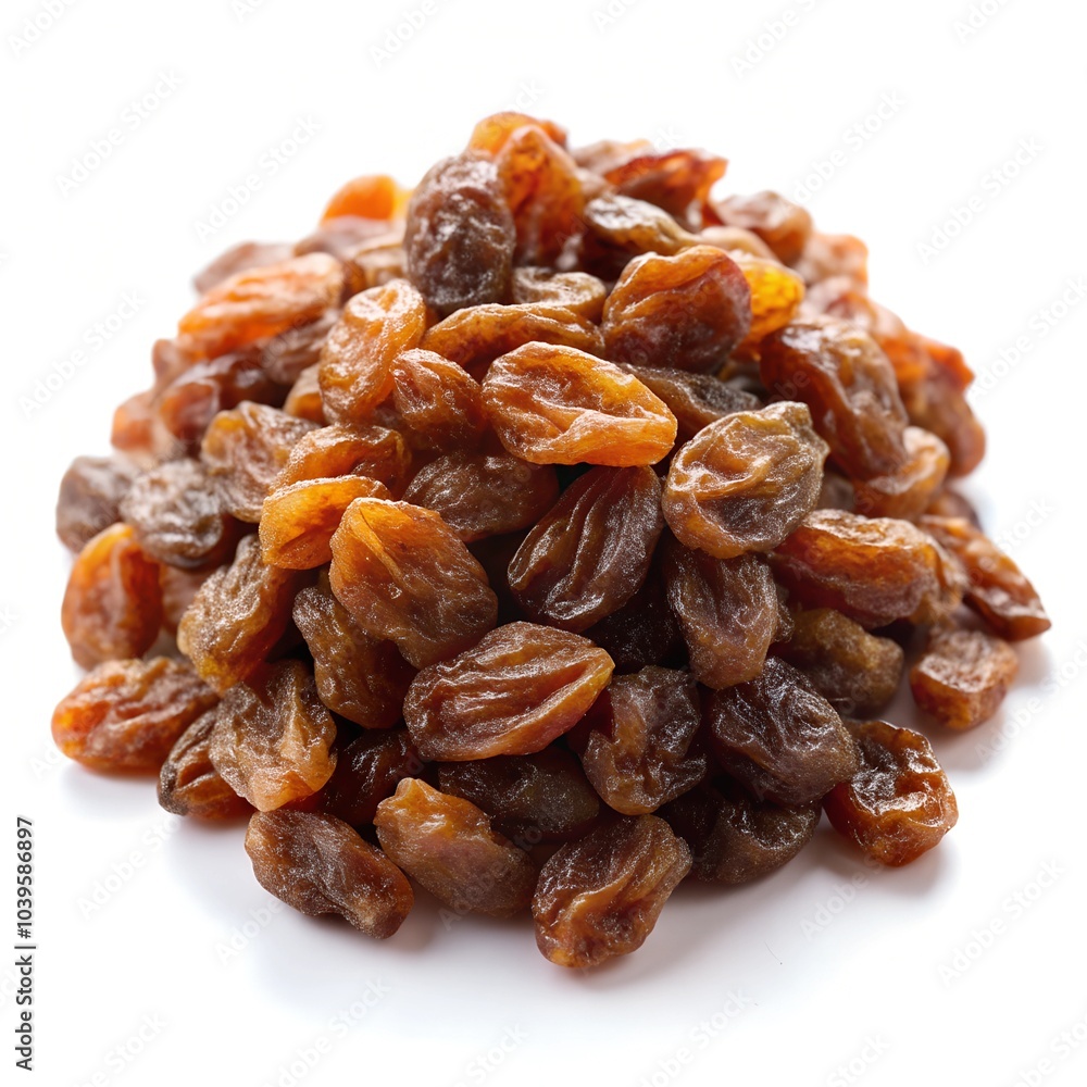 Sultana raisins, dark shade, dried and dried raisins, folded in a small pile, isolated on a white background
Sultana raisins, dark shade, dried and dried raisins, folded in a small pile, isolated on a white background