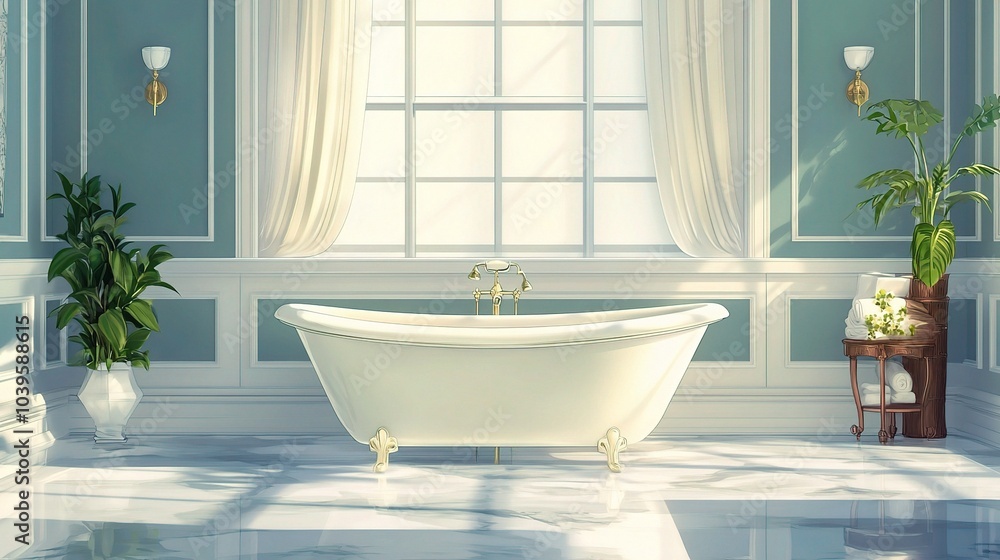 Elegant Bathroom with Natural Light and Bathtub Elegant Bathroom with Natural Light and Bathtub