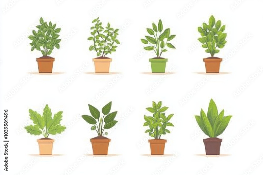 Botanical collection of various leafy plants in terracotta pots symbolizing green living home gardening and indoor plant care for small spaces Botanical collection of various leafy plants in terracotta pots symbolizing green living home gardening and indoor plant care for small spaces