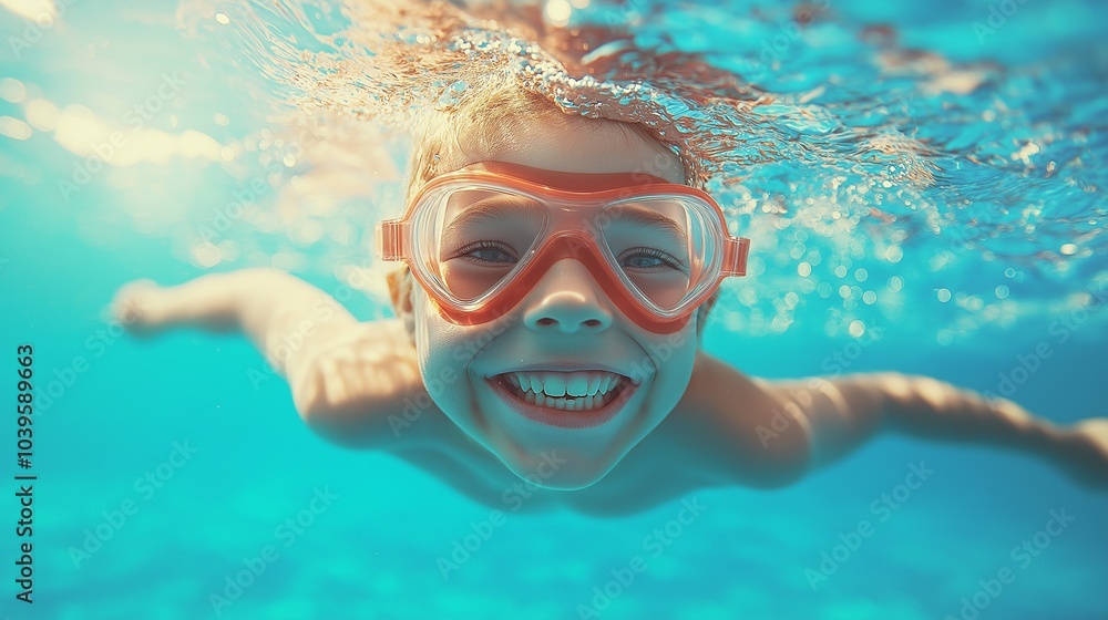 Naklejka premium child swimmer in the pool l. Healthy lifestyle