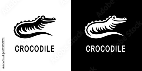 A simple black crocodile logo with a stylized design, featuring sharp lines and curves, creating a bold and unique representation of this reptile in minimalistic art