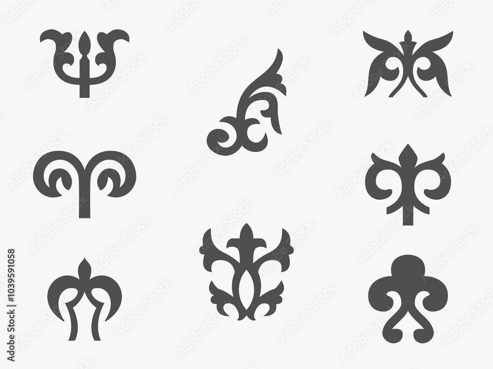 Patterns consisting of rhythmic ordered elements peculiar to Kazakh folk art. Set of vector national ornaments of Kazakhstan, Turkic peoples. Part 2 Patterns consisting of rhythmic ordered elements peculiar to Kazakh folk art. Set of vector national ornaments of Kazakhstan, Turkic peoples. Part 2